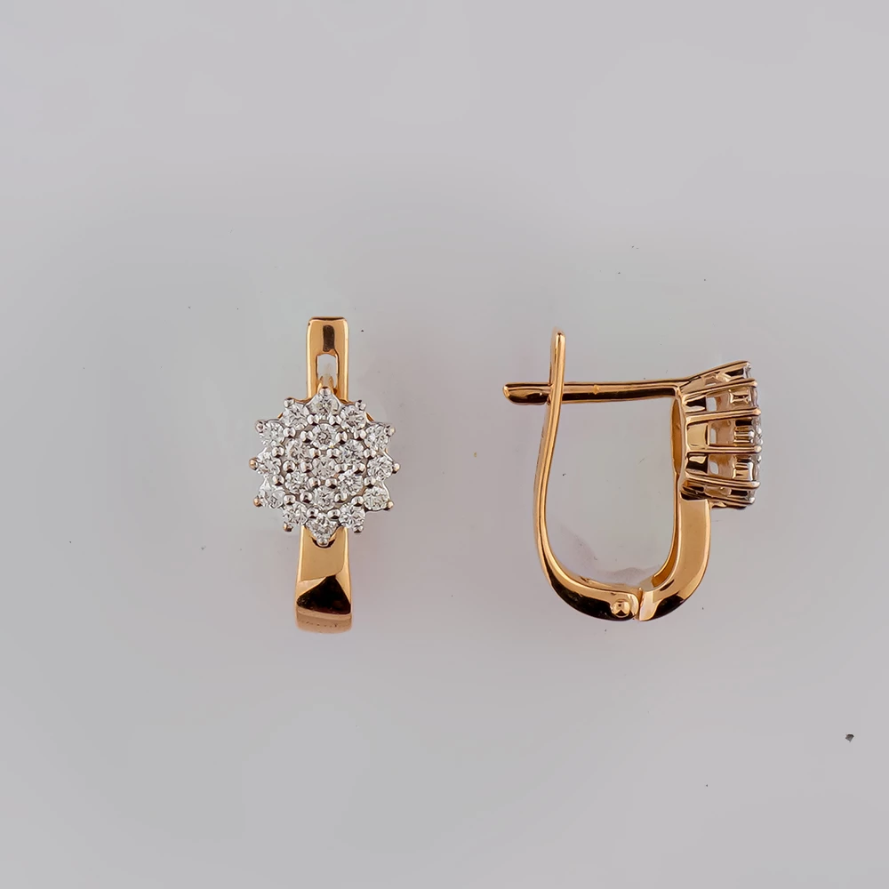 Серьги с бриллиантом из красного золота 585 пробы