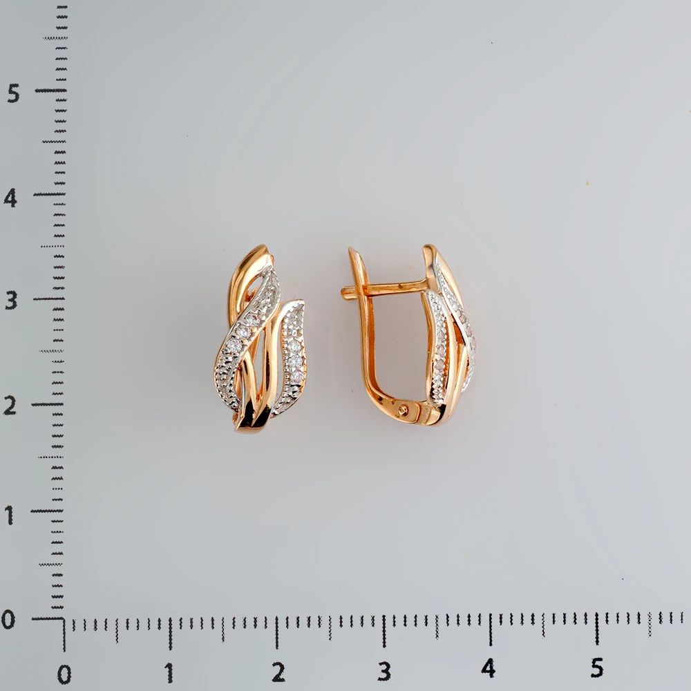 Серьги с фианитом из красного золота 585 пробы