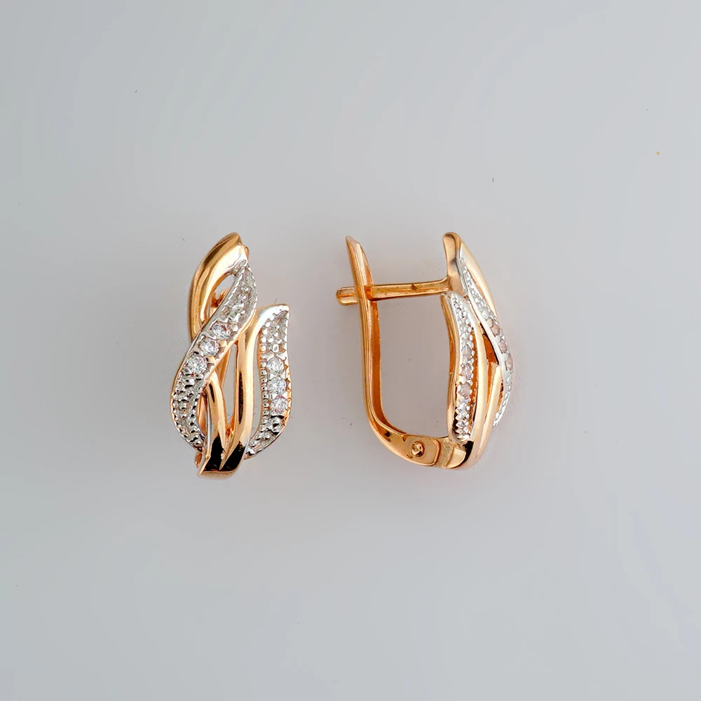 Серьги с фианитом из красного золота 585 пробы