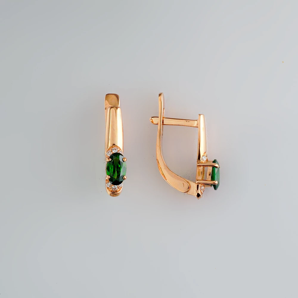 Серьги с фианитом из красного золота 585 пробы