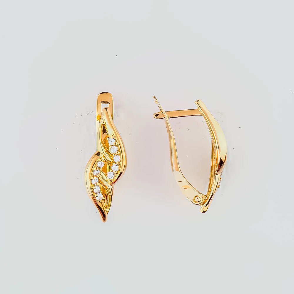 Серьги с фианитом из красного золота 585 пробы