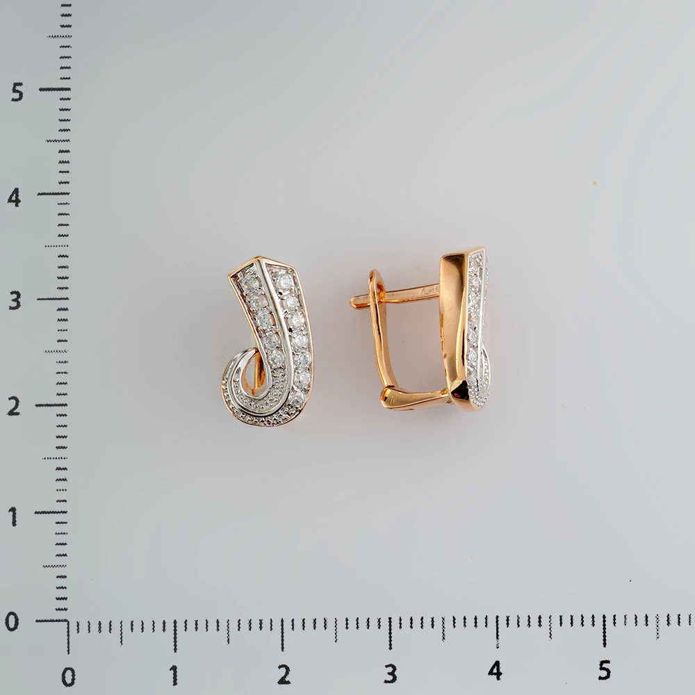 Серьги с фианитом из красного золота 585 пробы
