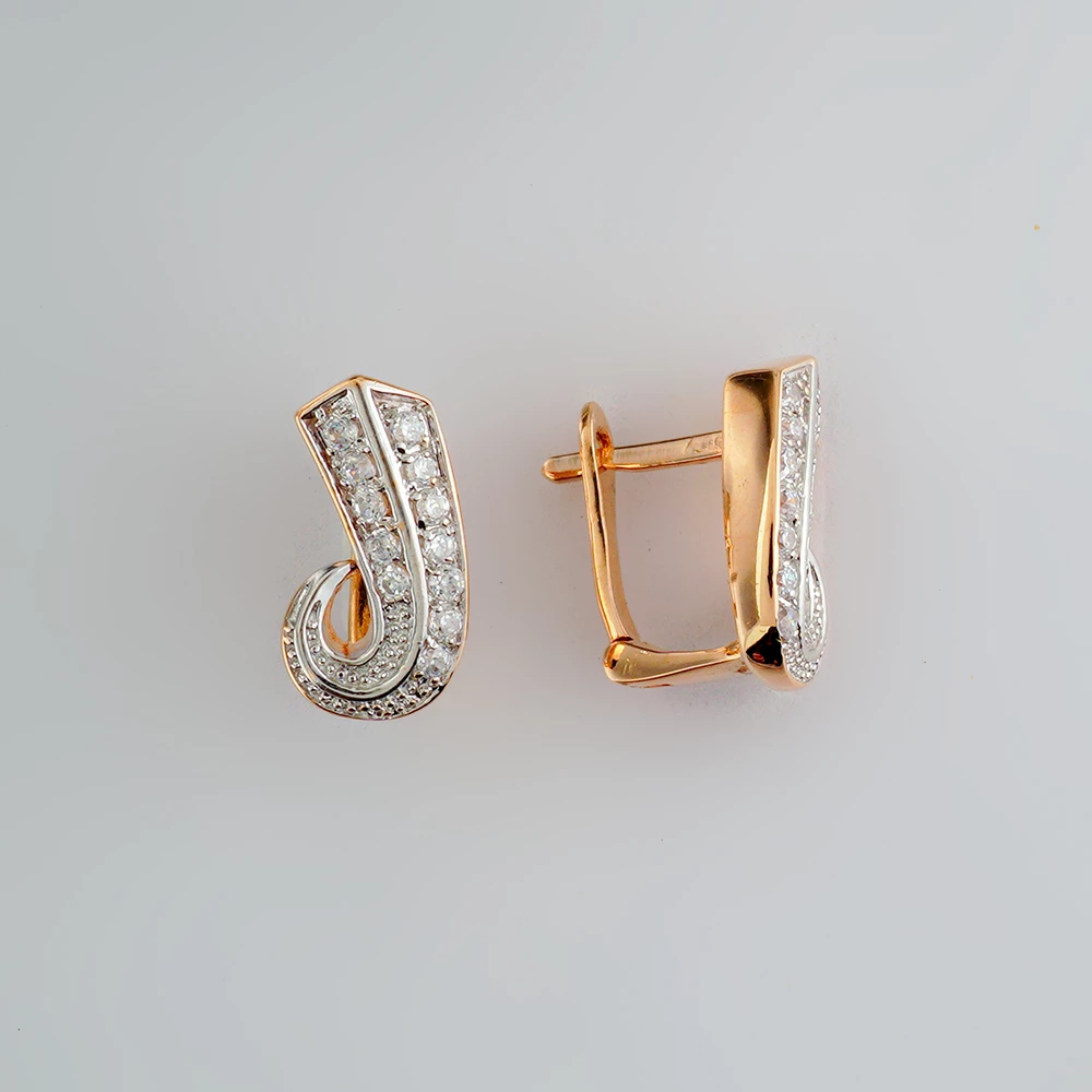 Серьги с фианитом из красного золота 585 пробы