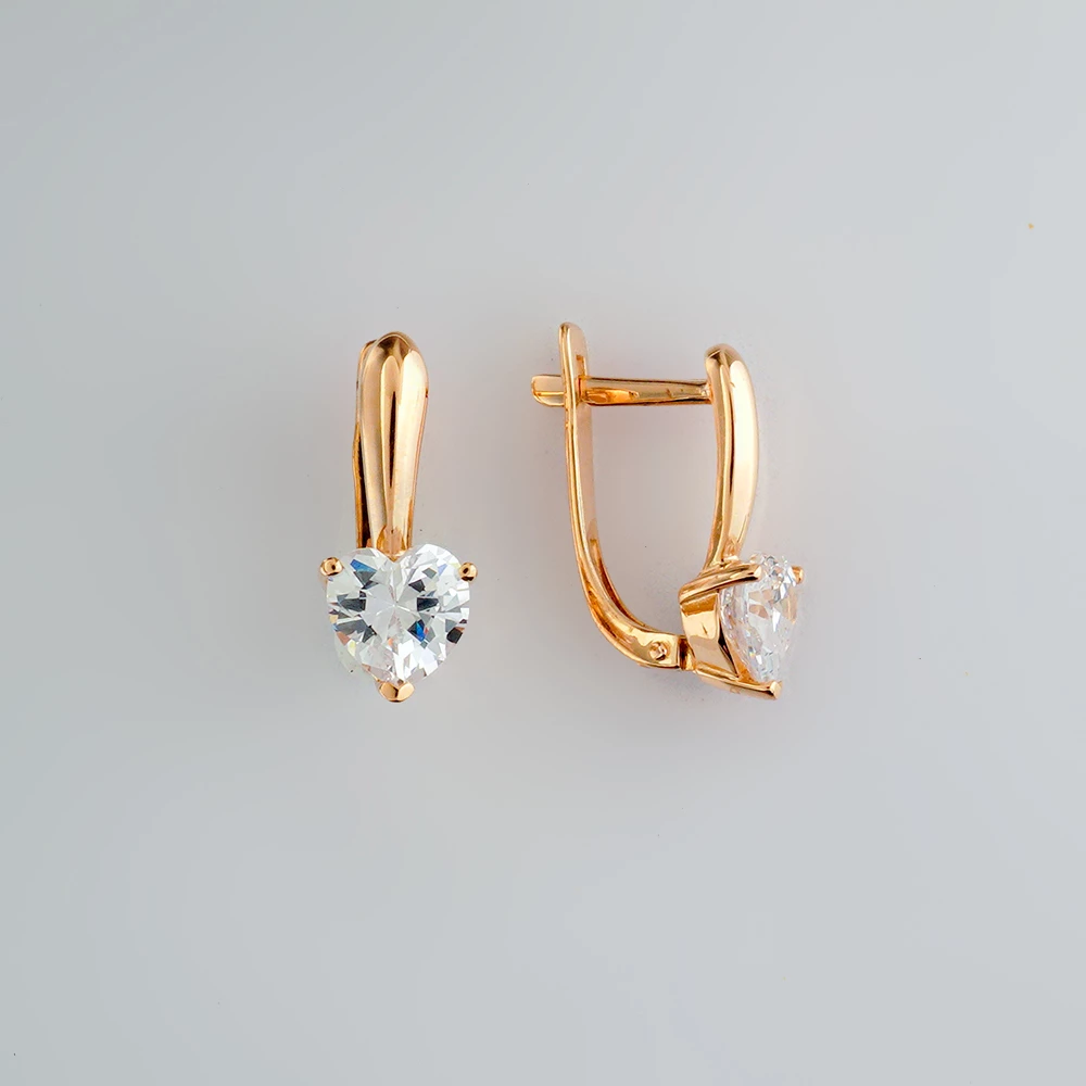 Серьги с фианитом из красного золота 585 пробы