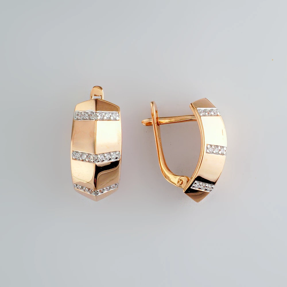 Серьги с фианитом из красного золота 585 пробы