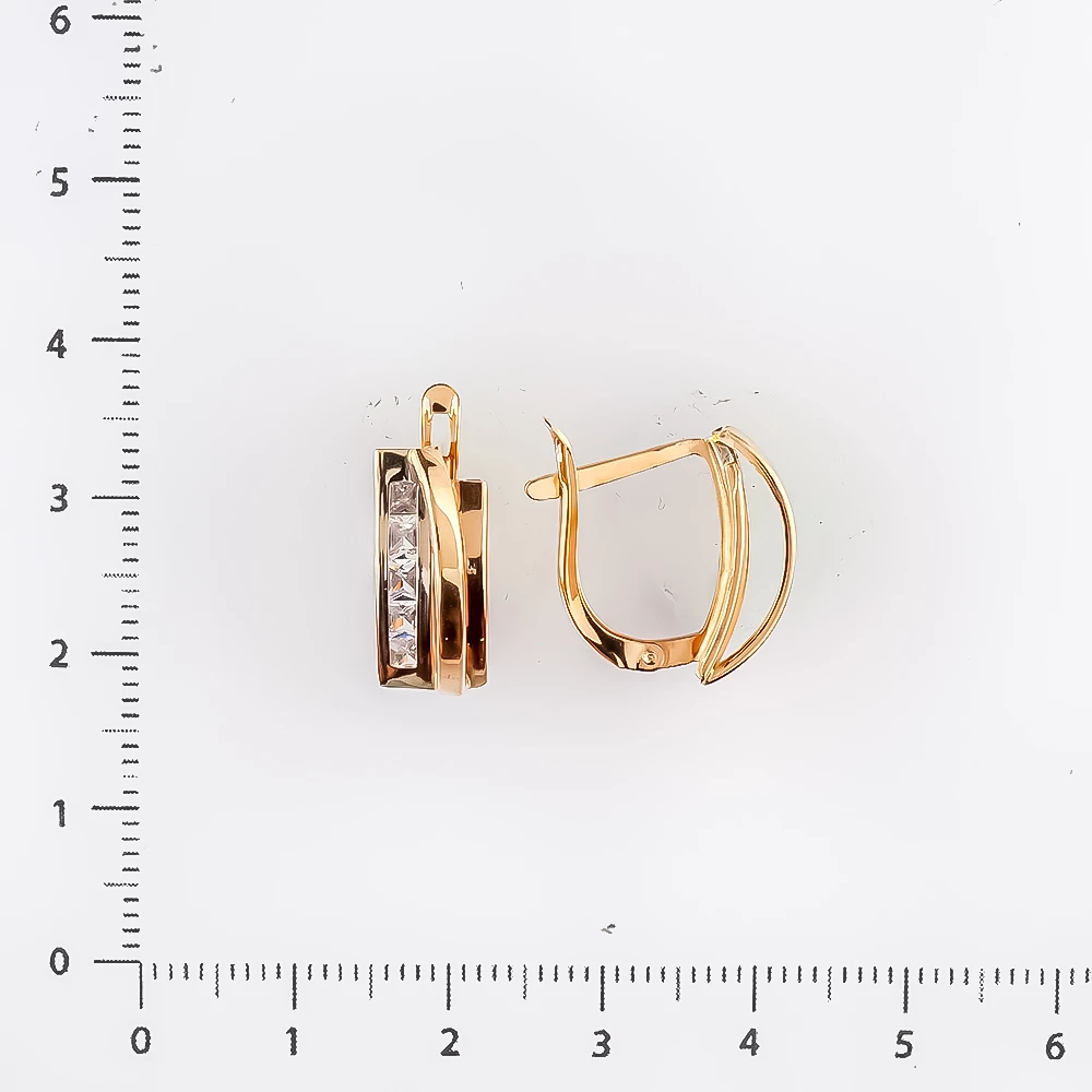 Серьги с фианитом из красного золота 585 пробы