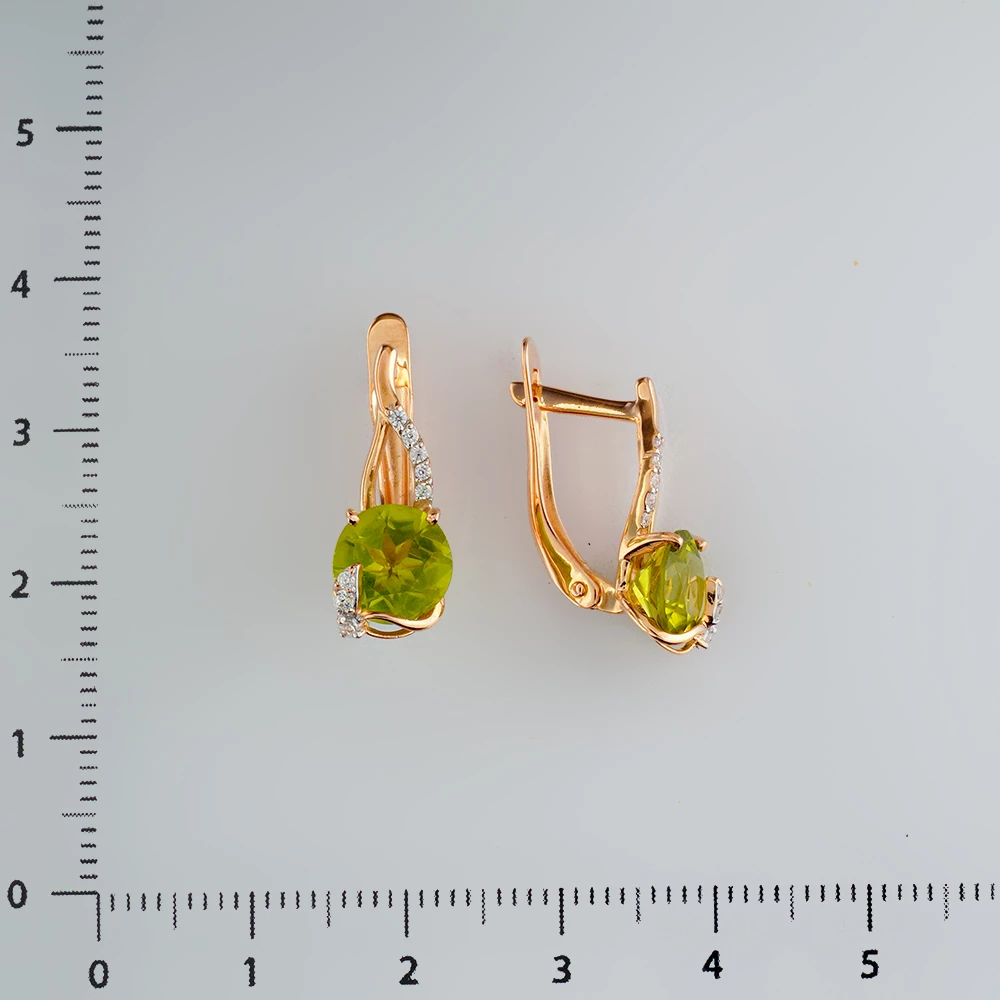 Серьги с хризолитом из красного золота 585 пробы