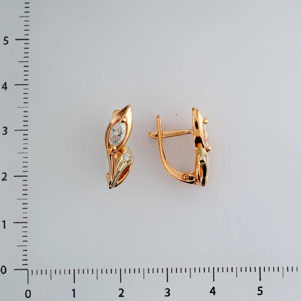 Серьги с фианитом из красного золота 585 пробы