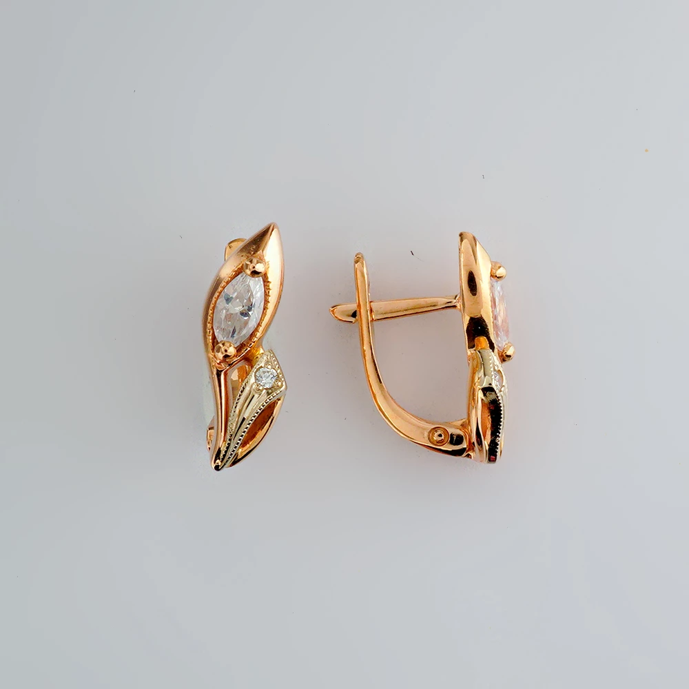 Серьги с фианитом из красного золота 585 пробы