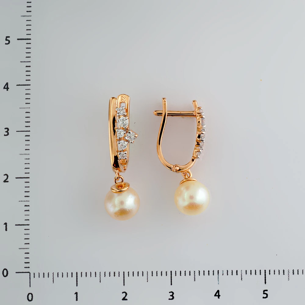 Серьги с культивированным жемчугом из красного золота 585 пробы