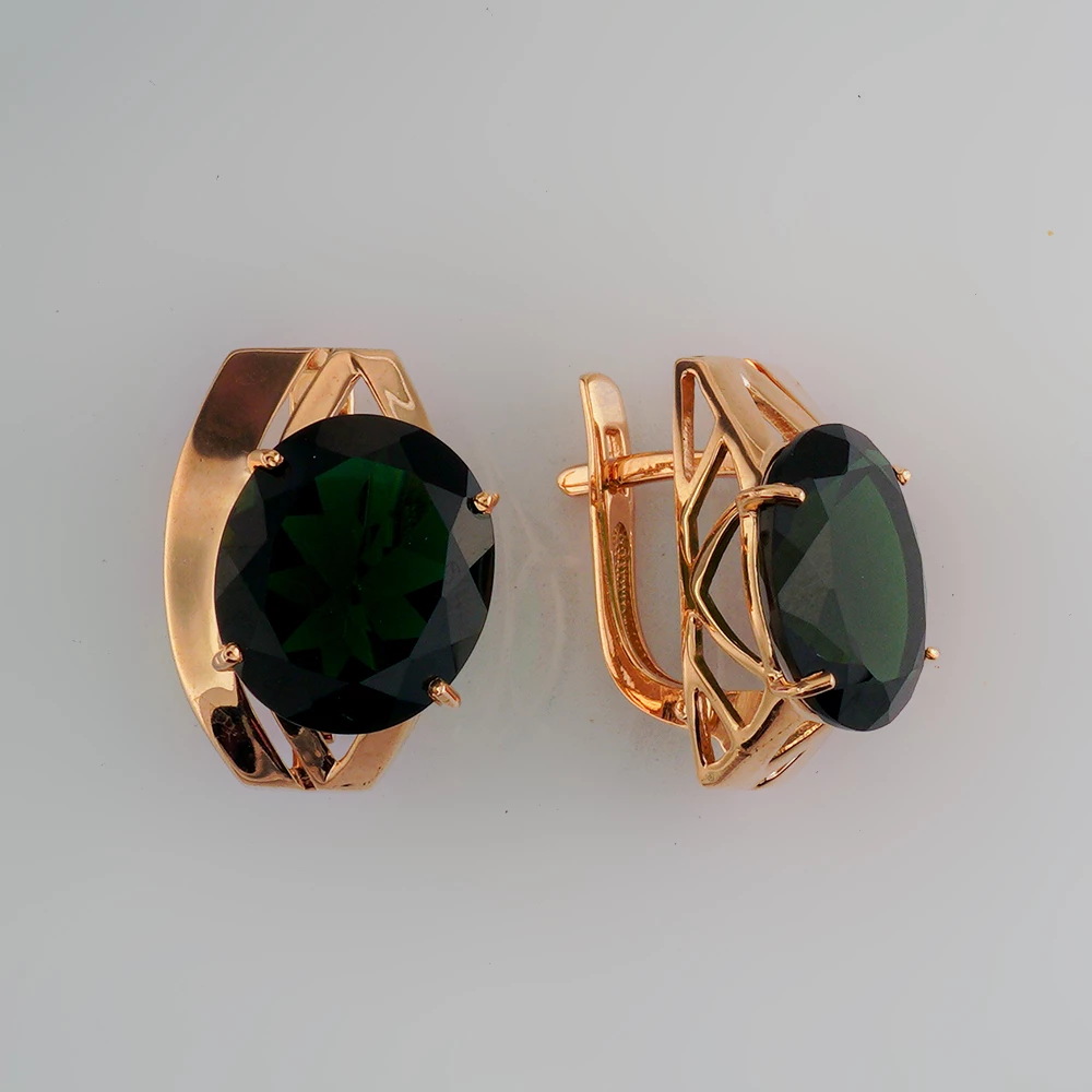 Серьги с фианитом из красного золота 585 пробы