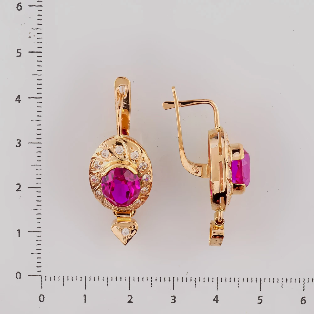 Серьги с фианитом из красного золота 585 пробы