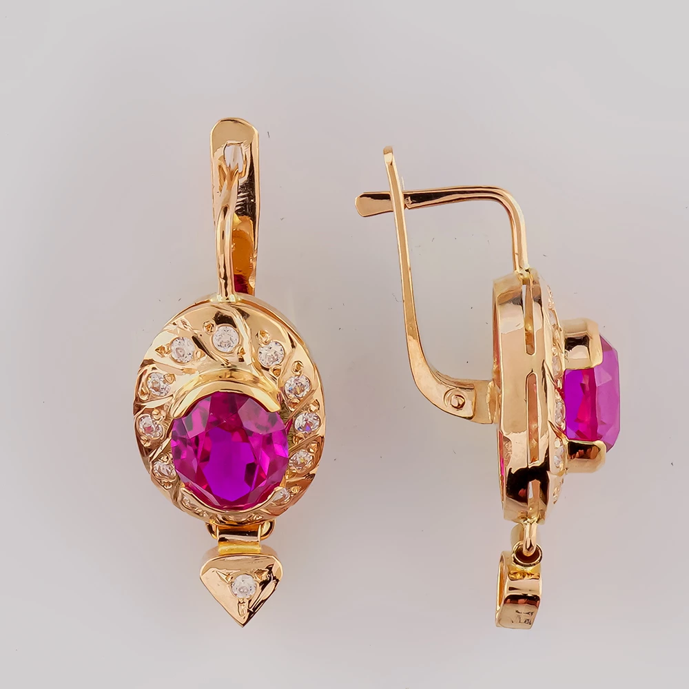 Серьги с фианитом из красного золота 585 пробы