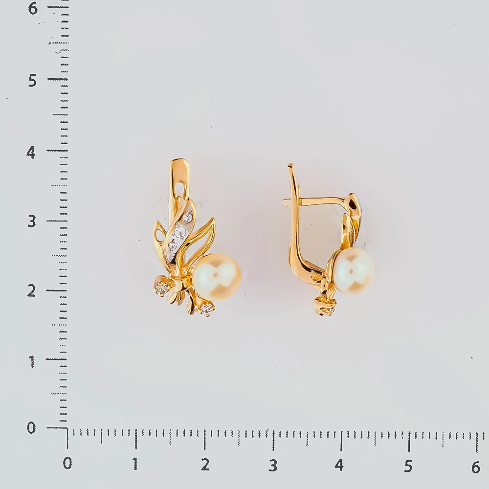 Серьги с культивированным жемчугом из красного золота 585 пробы