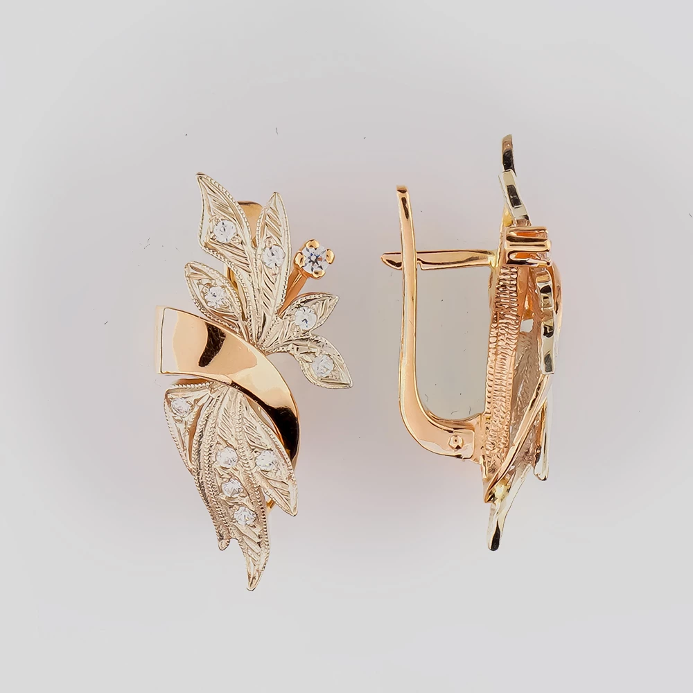 Серьги с фианитом из красного золота 585 пробы