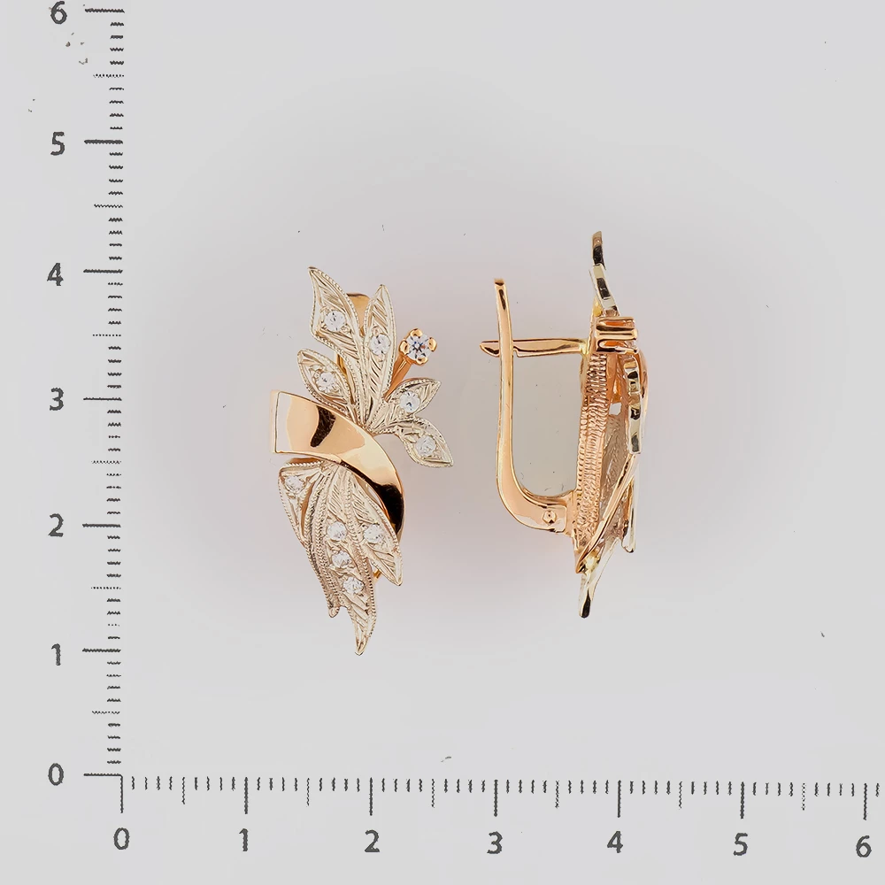 Серьги с фианитом из красного золота 585 пробы