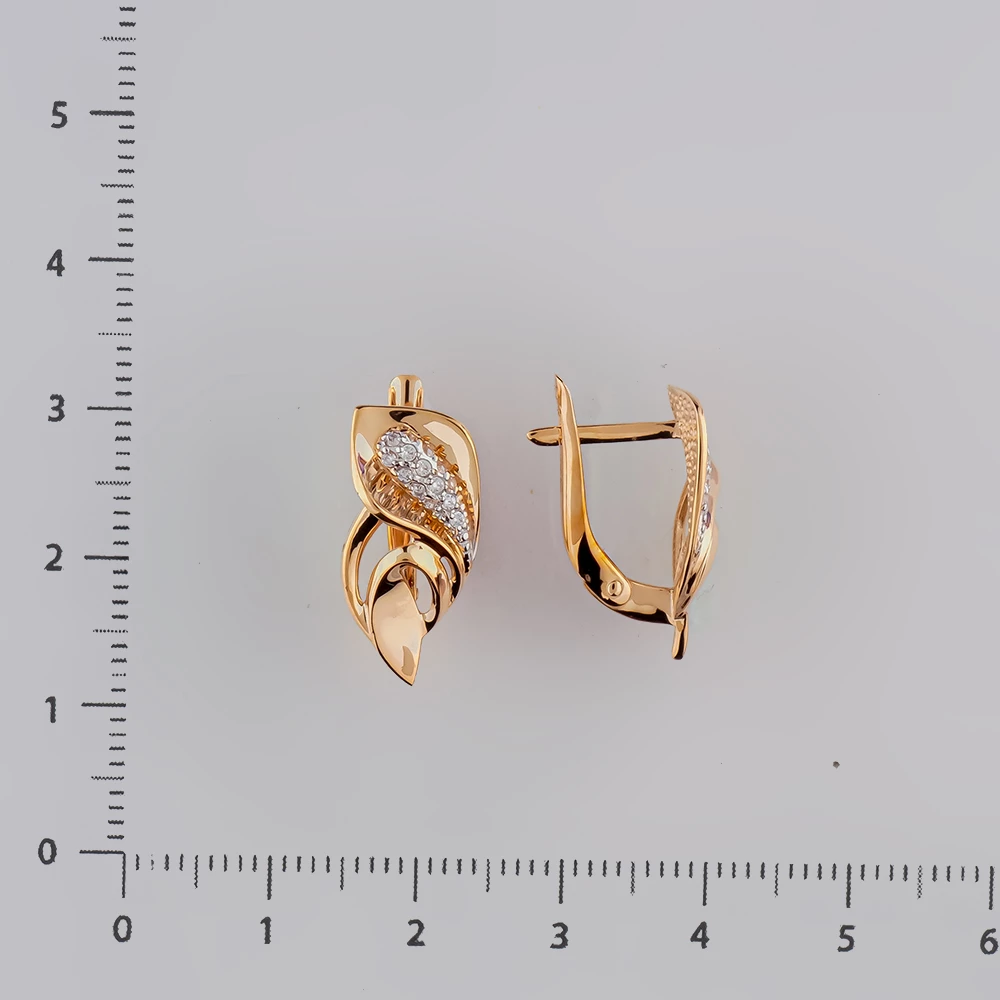 Серьги с фианитом из красного золота 585 пробы