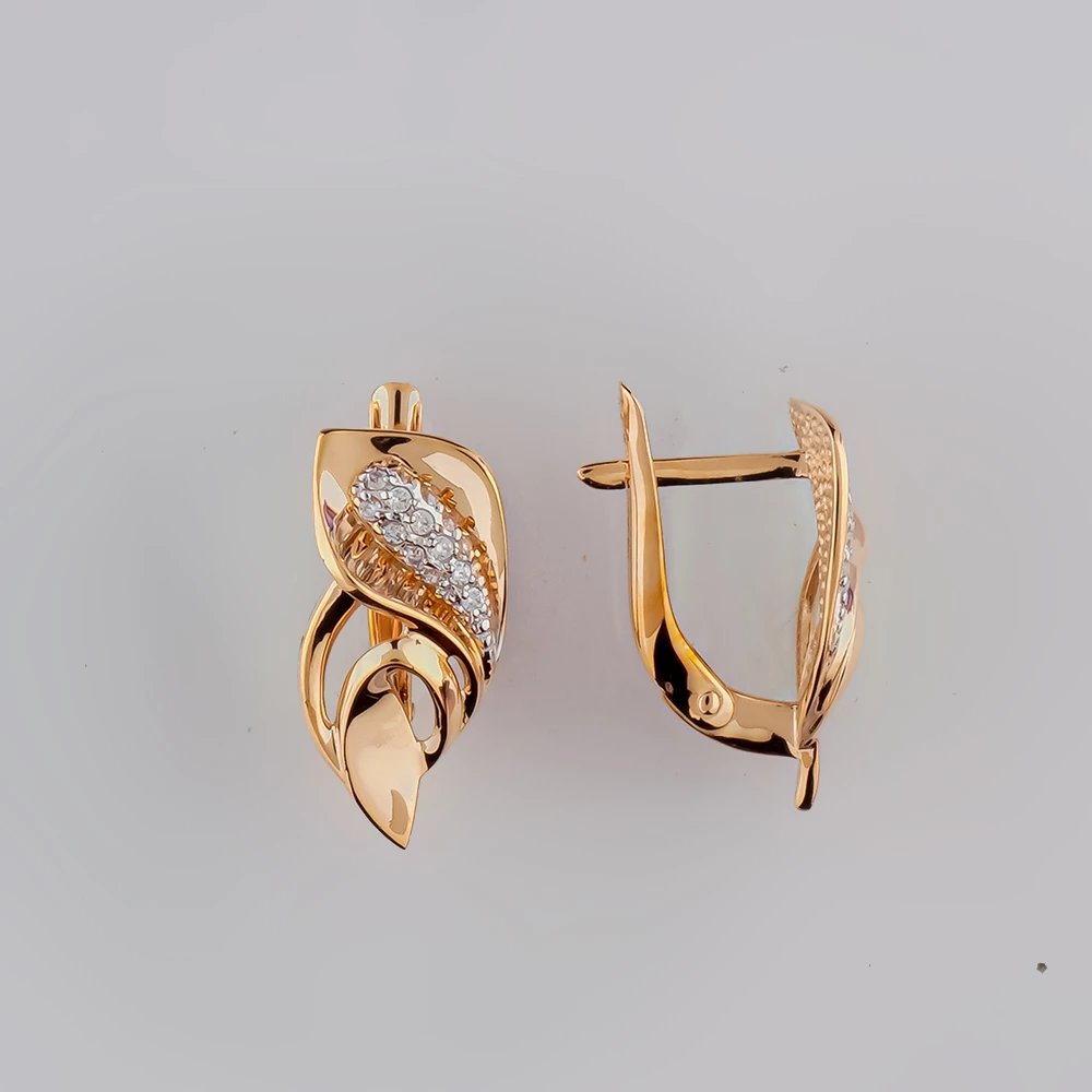 Серьги с фианитом из красного золота 585 пробы