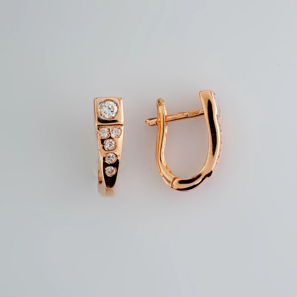 Серьги с фианитом из красного золота 585 пробы