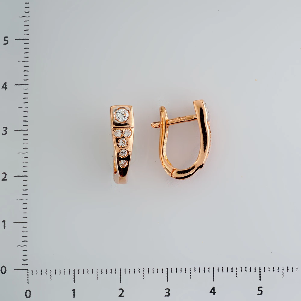 Серьги с фианитом из красного золота 585 пробы