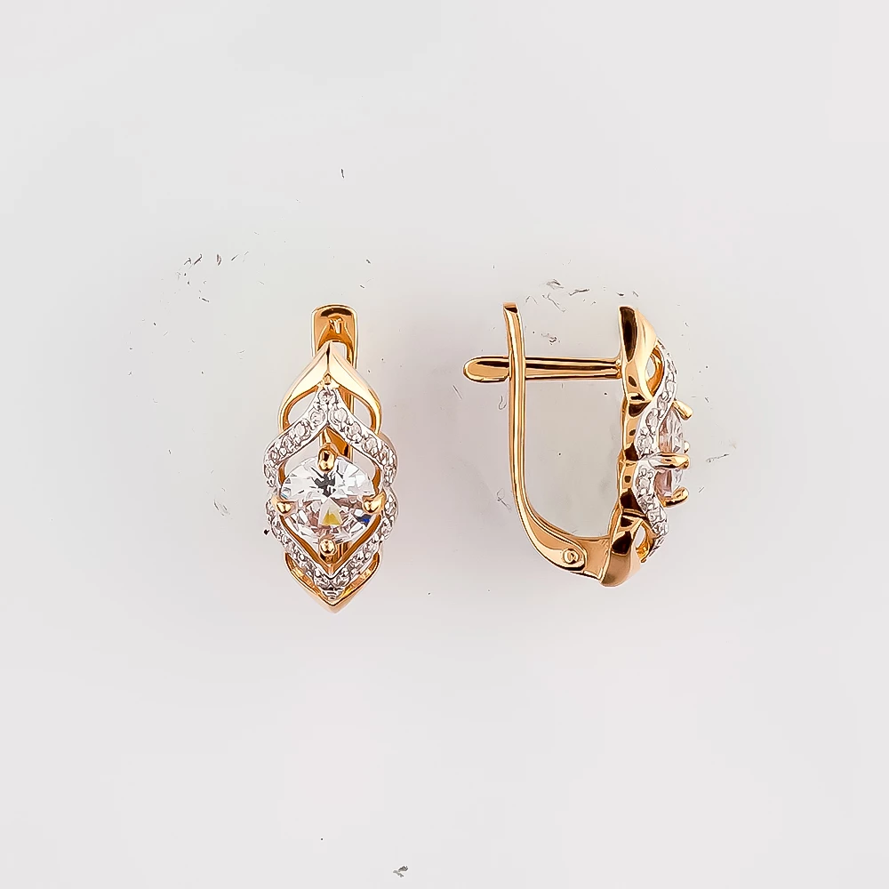 Серьги с фианитом из красного золота 585 пробы