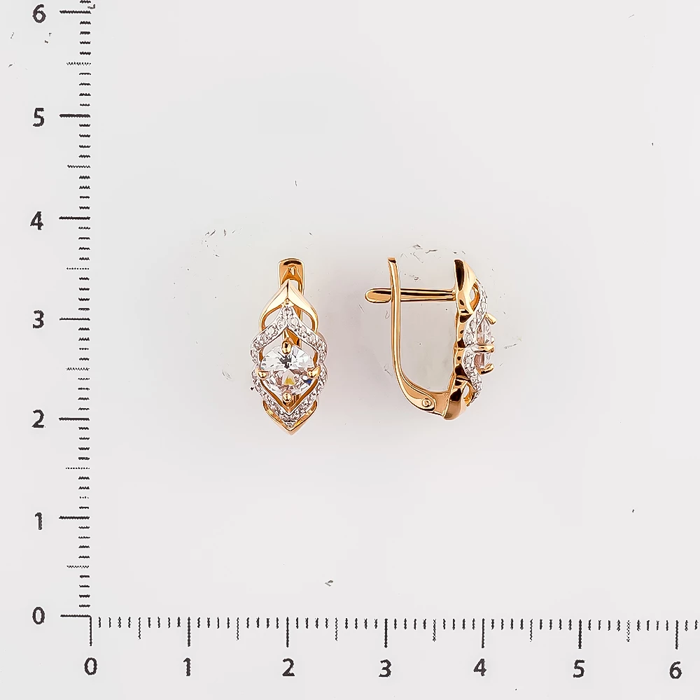 Серьги с фианитом из красного золота 585 пробы