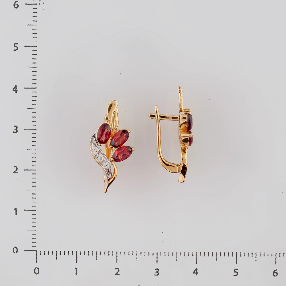 Серьги с гранатом из красного золота 585 пробы