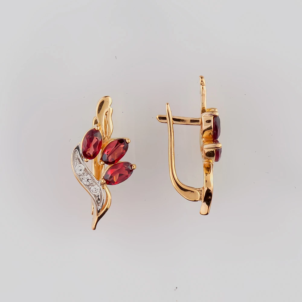 Серьги с гранатом из красного золота 585 пробы