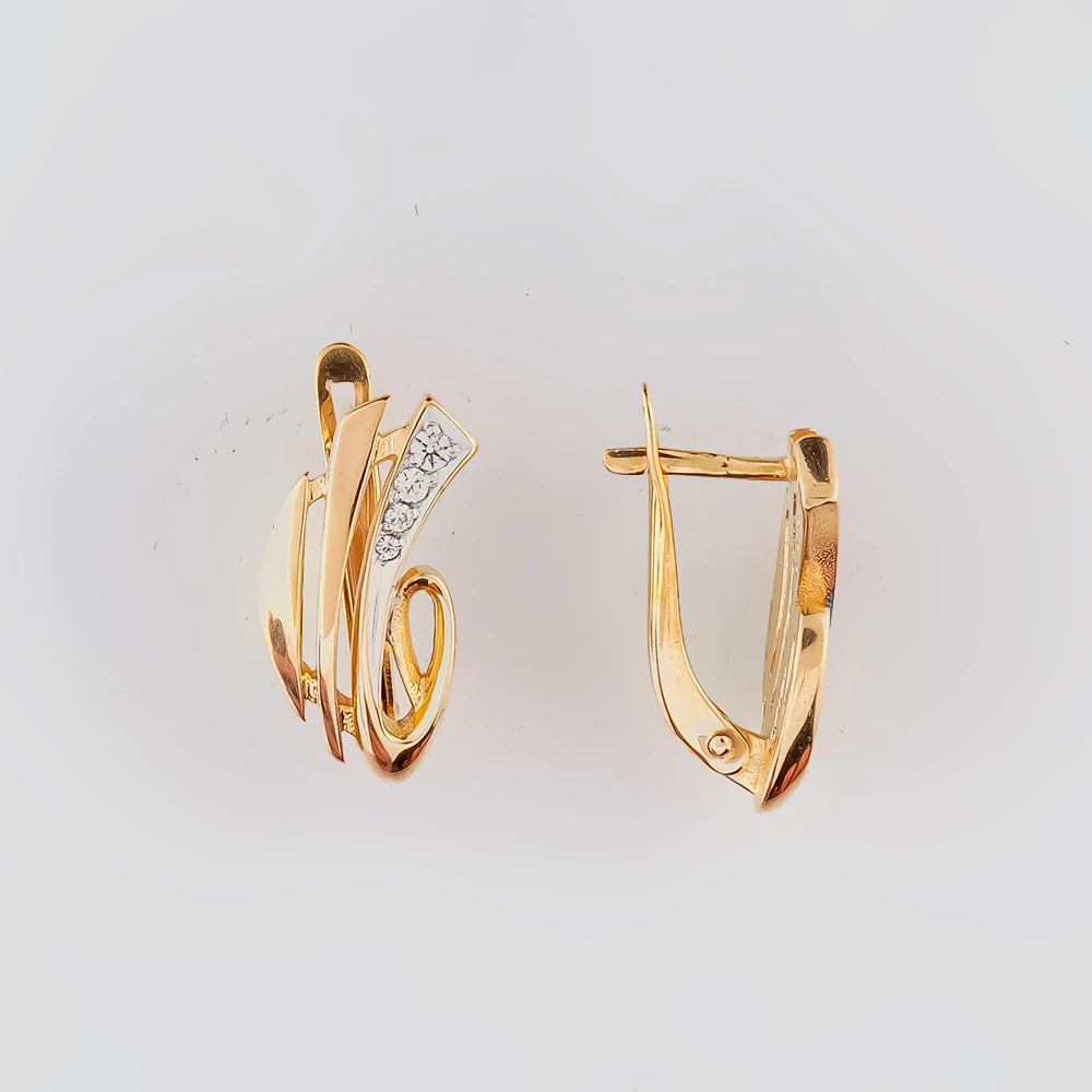 Серьги с фианитом из красного золота 585 пробы