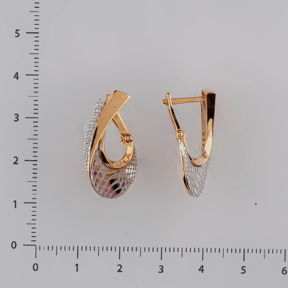 Серьги с фианитом из красного золота 585 пробы