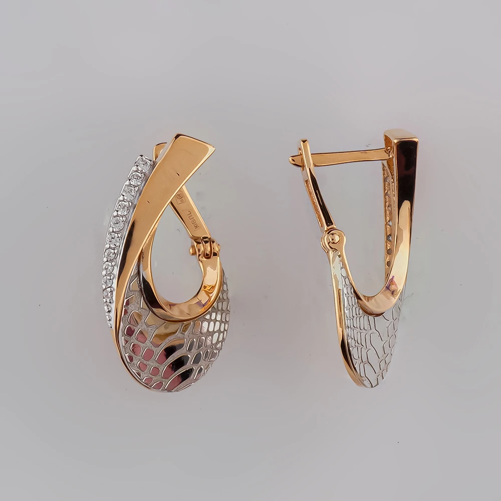 Серьги с фианитом из красного золота 585 пробы