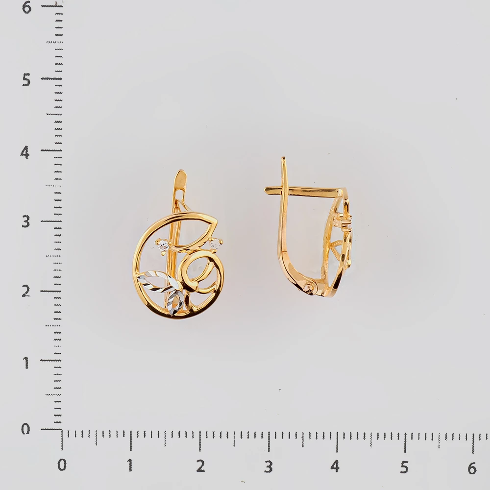 Серьги с фианитом из красного золота 585 пробы