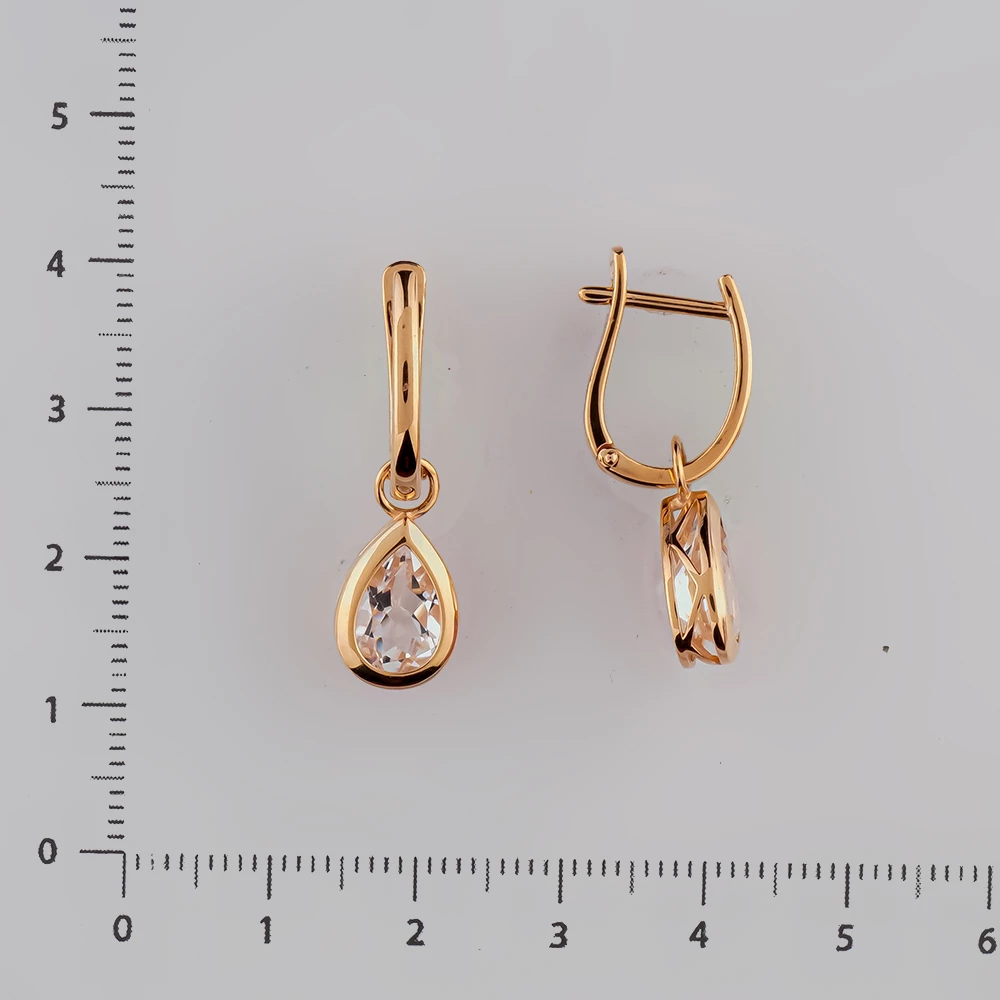 Серьги с фианитом из красного золота 585 пробы