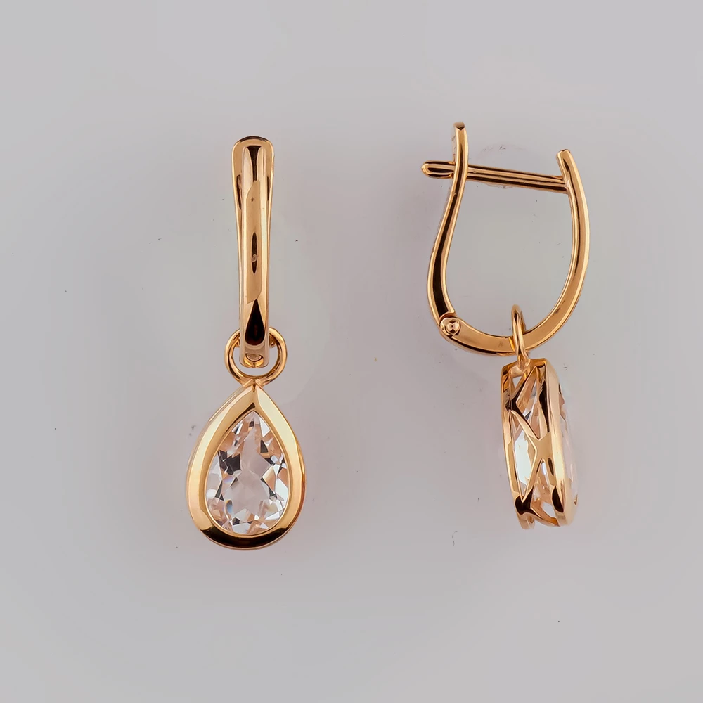 Серьги с фианитом из красного золота 585 пробы