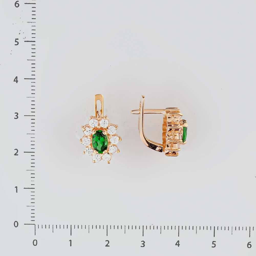 Серьги с фианитом из красного золота 585 пробы