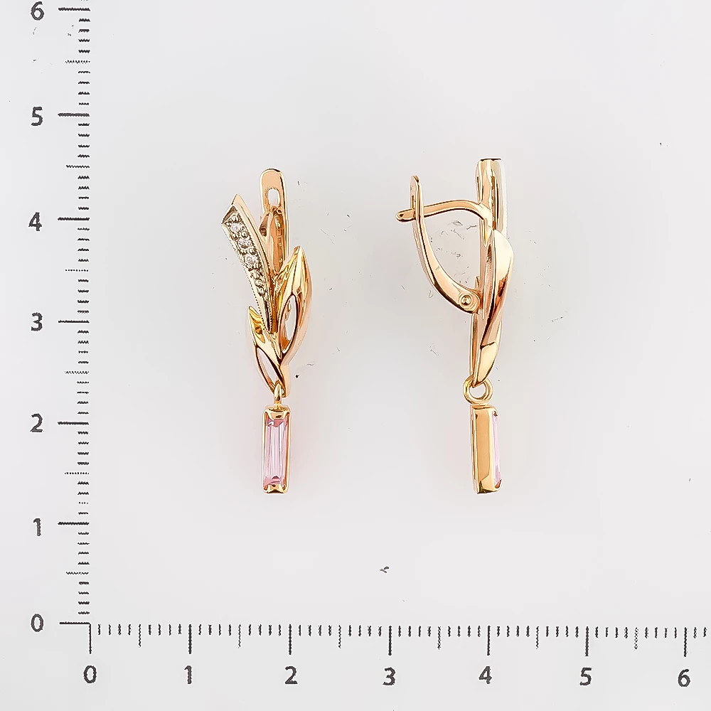 Серьги с фианитом из красного золота 585 пробы