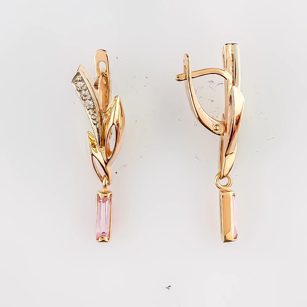 Серьги с фианитом из красного золота 585 пробы