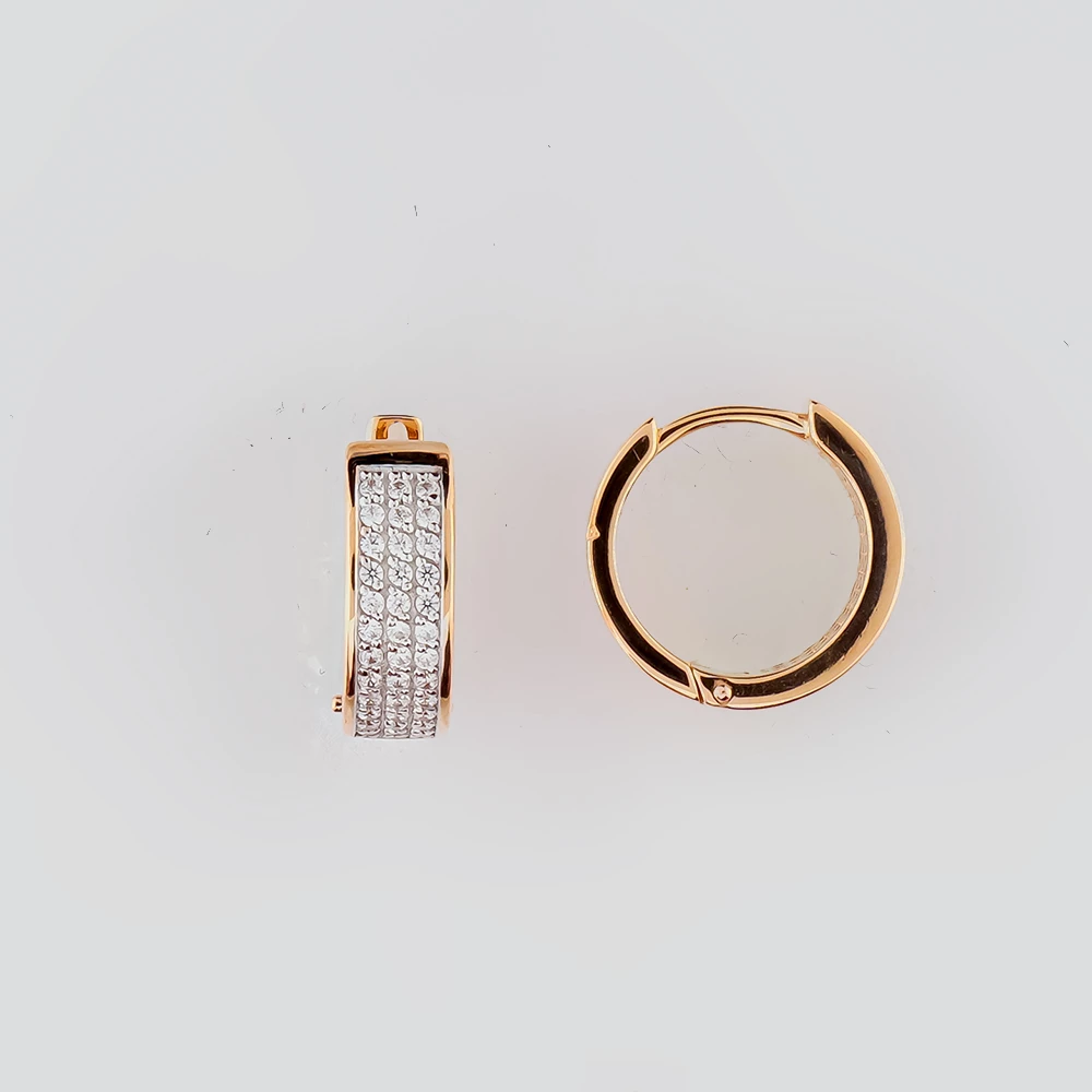 Серьги конго с фианитом из красного золота 585 пробы