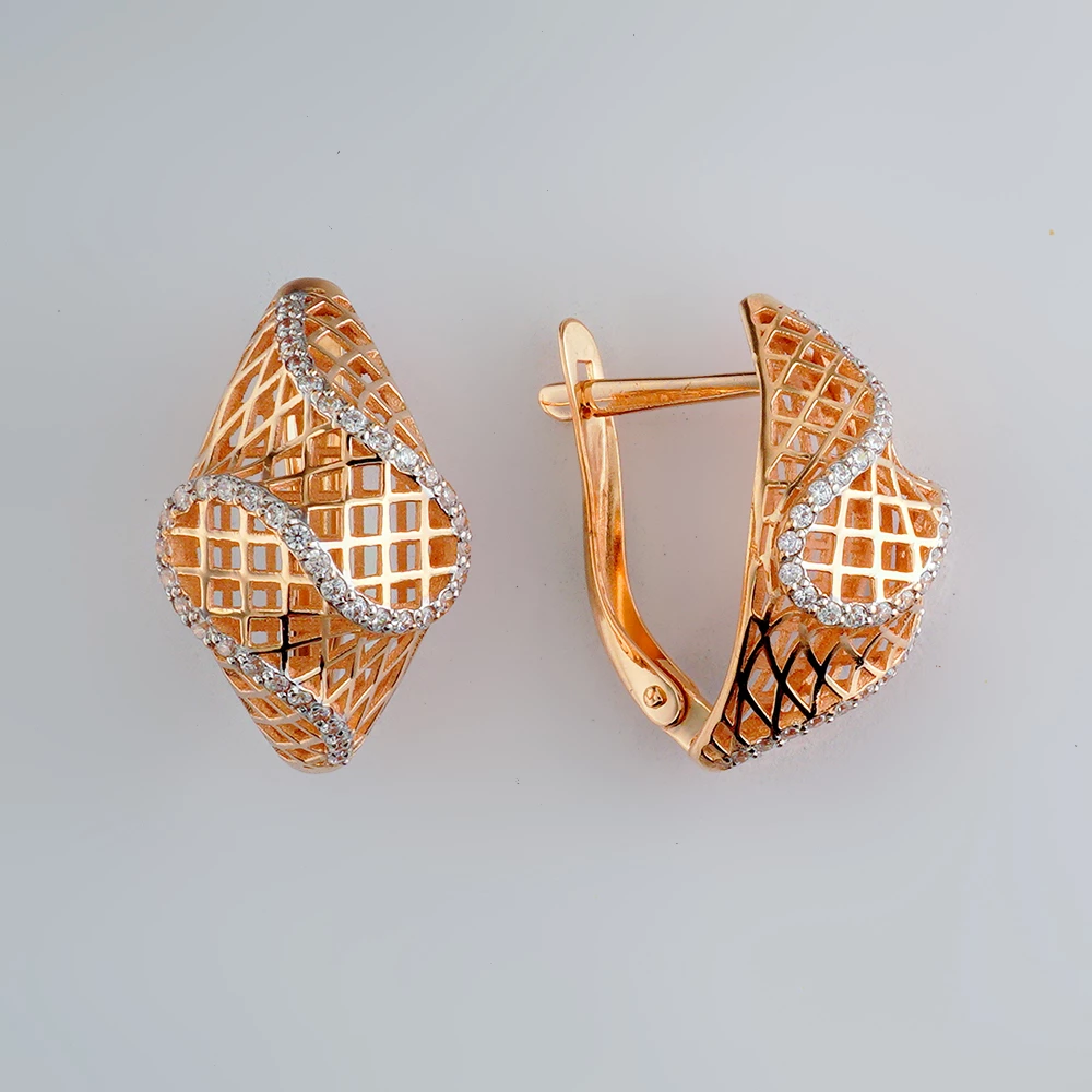 Серьги с фианитом из красного золота 585 пробы