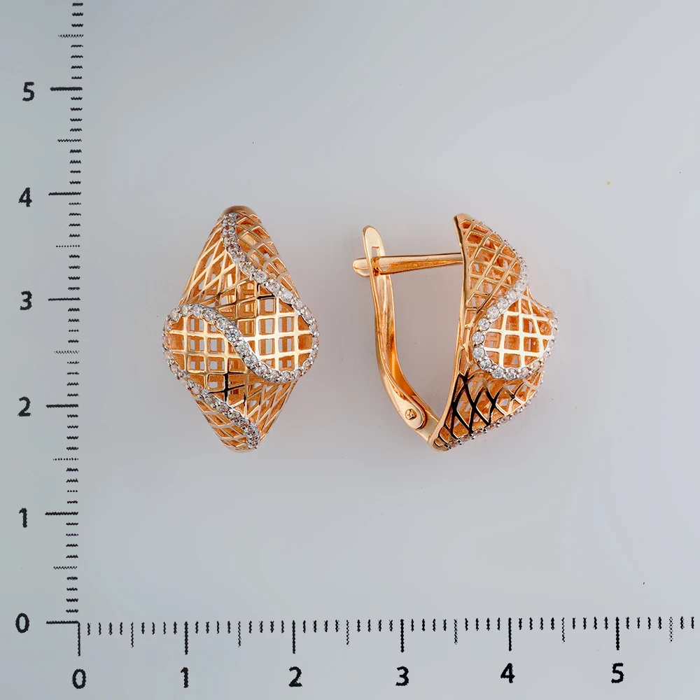 Серьги с фианитом из красного золота 585 пробы