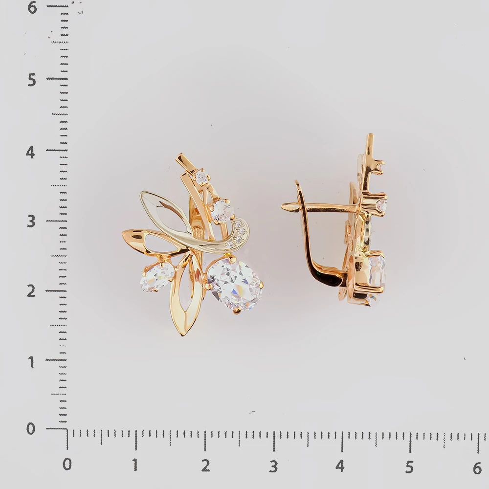 Серьги с фианитом из красного золота 585 пробы