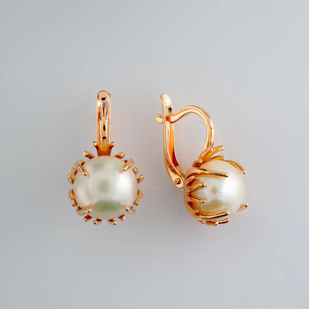 Серьги с культивированным жемчугом из красного золота 585 пробы