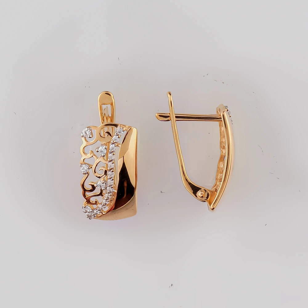 Серьги с фианитом из красного золота 585 пробы