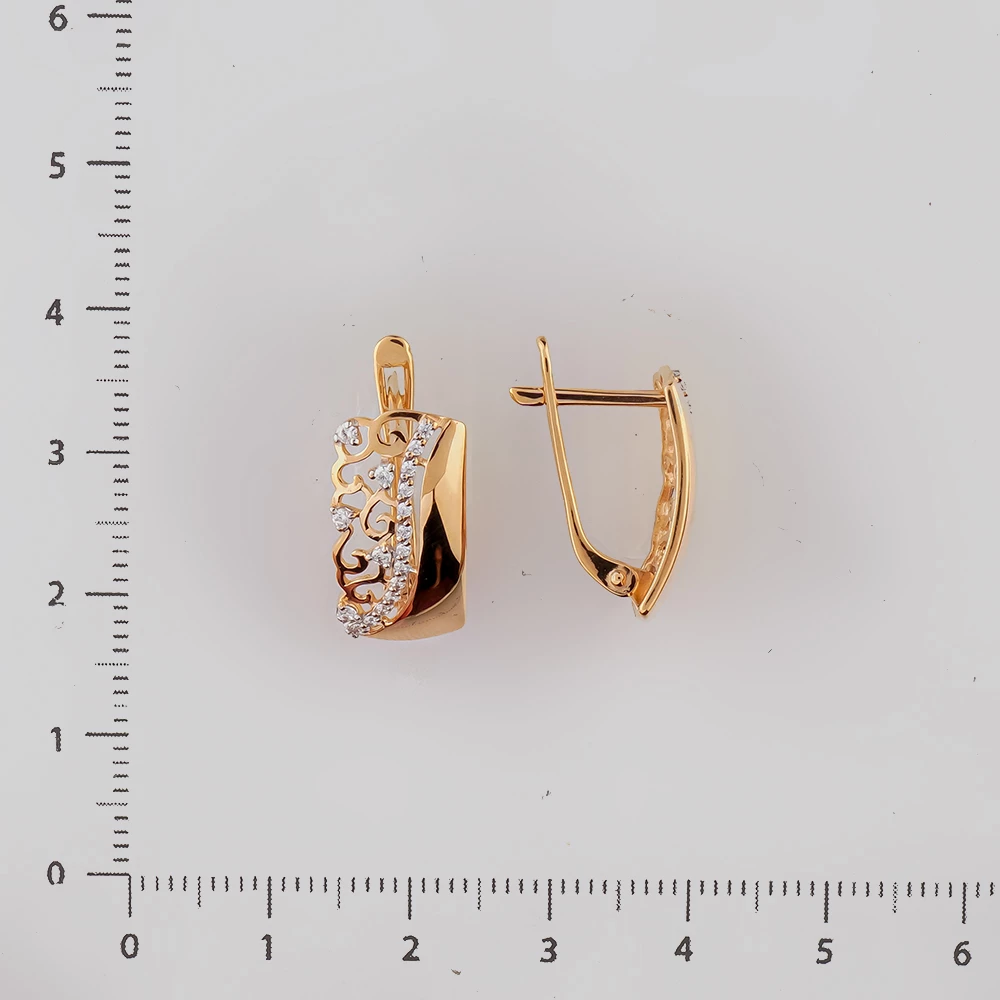 Серьги с фианитом из красного золота 585 пробы