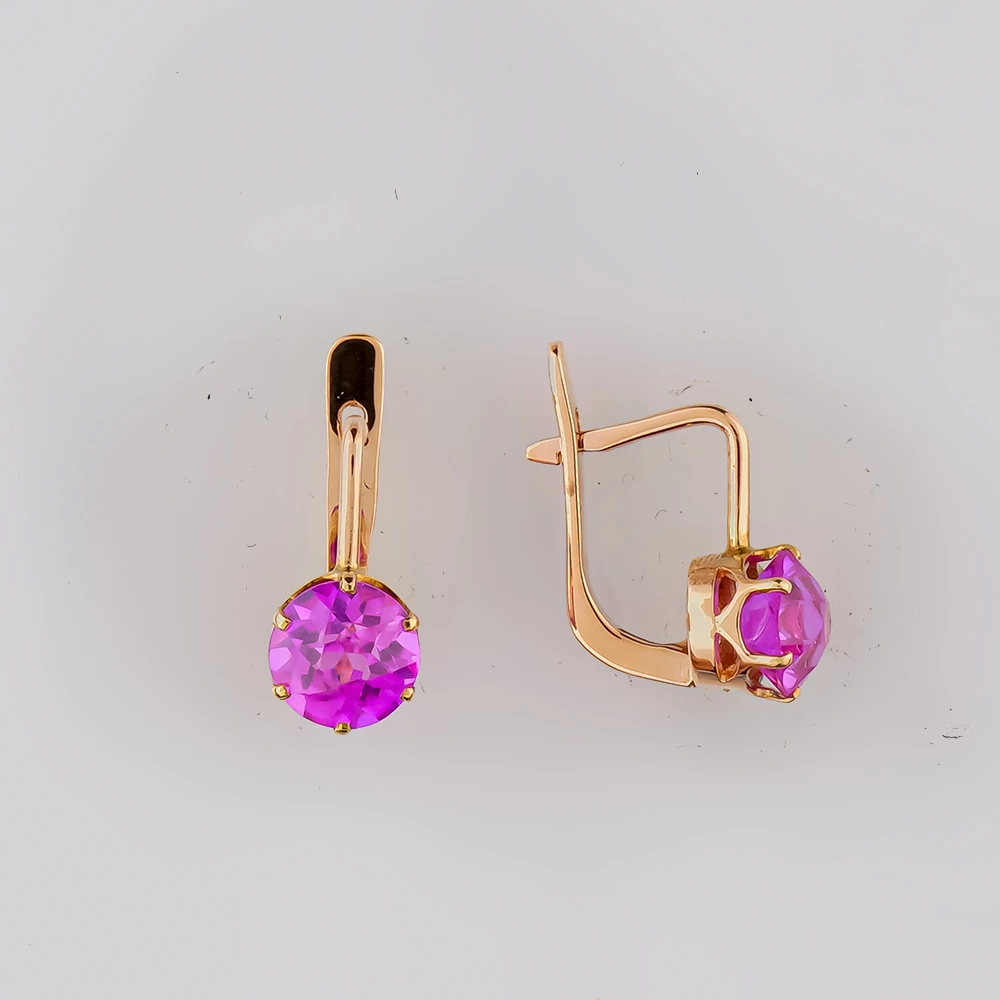 Серьги с фианитом из красного золота 583 пробы