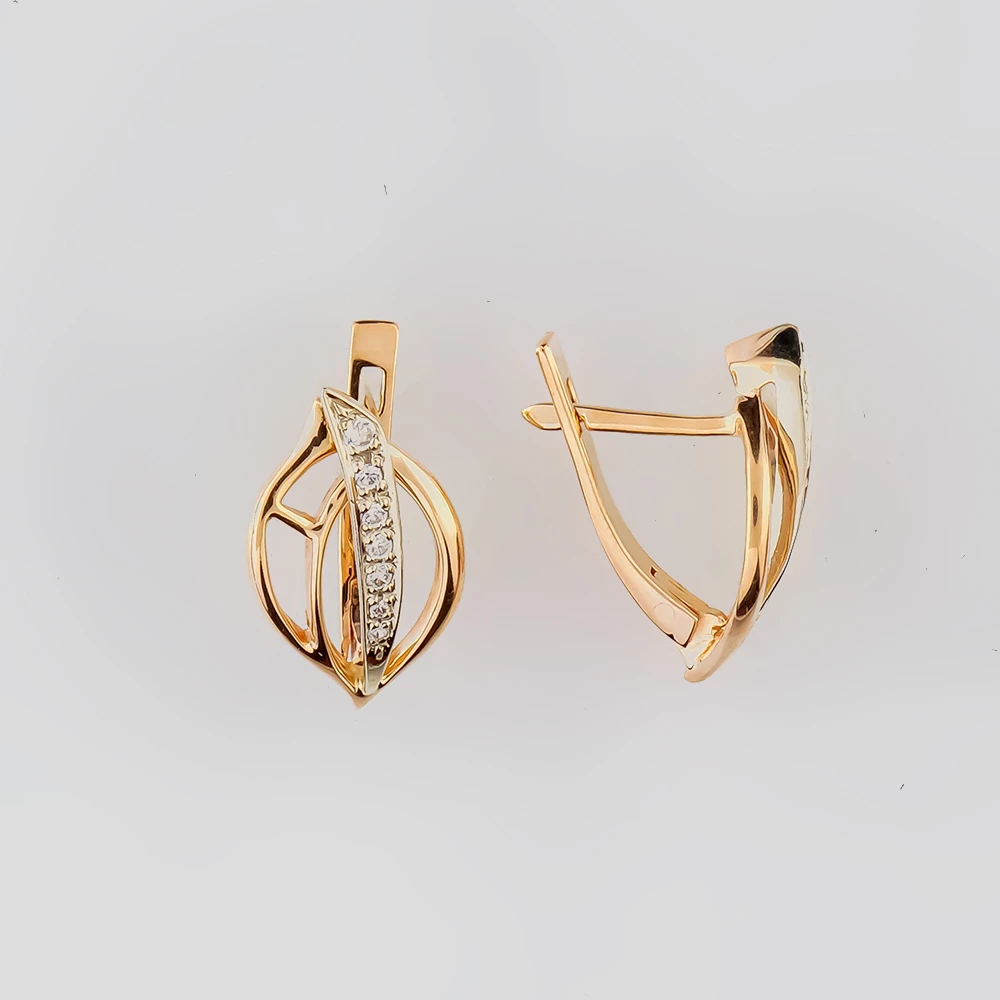 Серьги с фианитом из красного золота 585 пробы