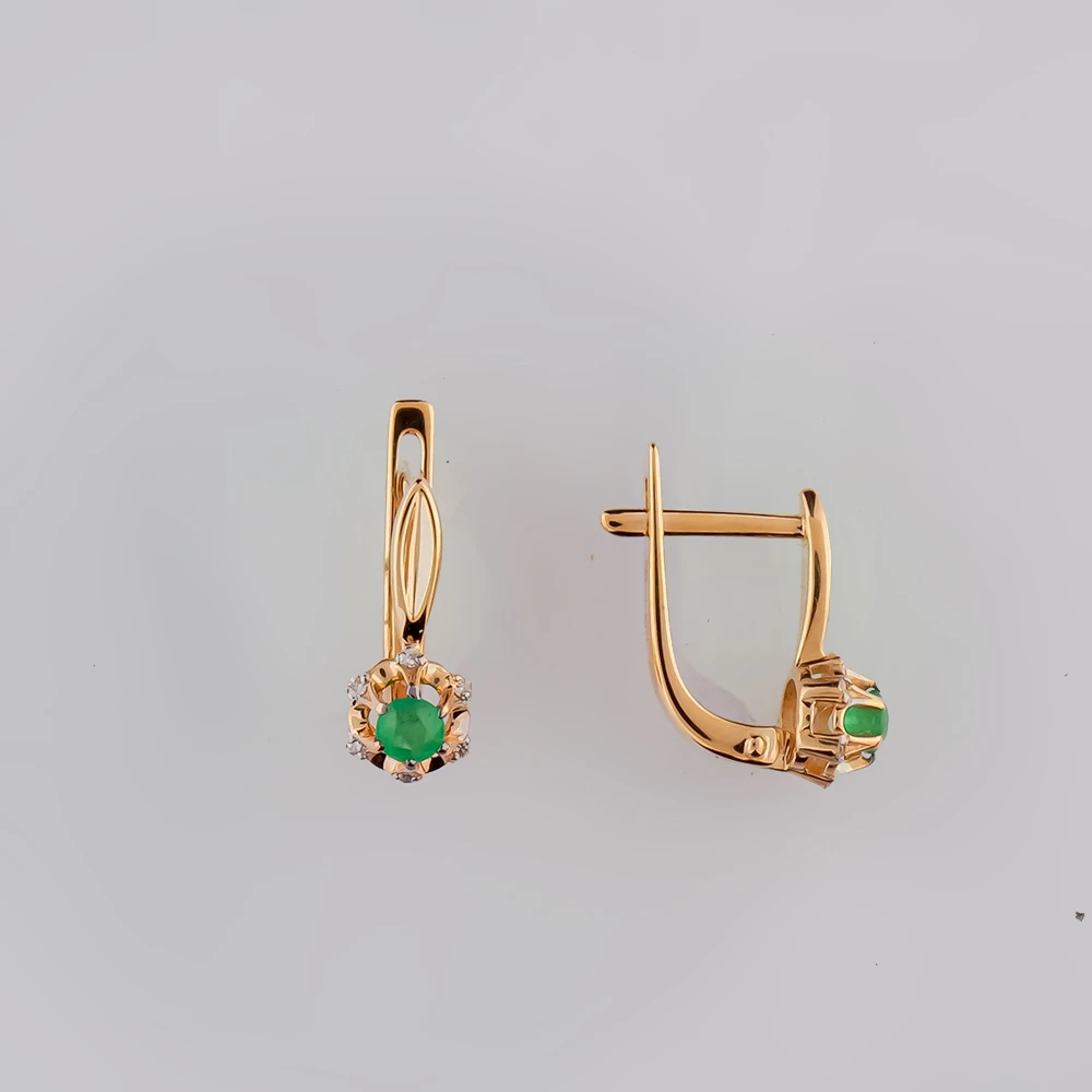 Серьги с изумрудом из красного золота 585 пробы