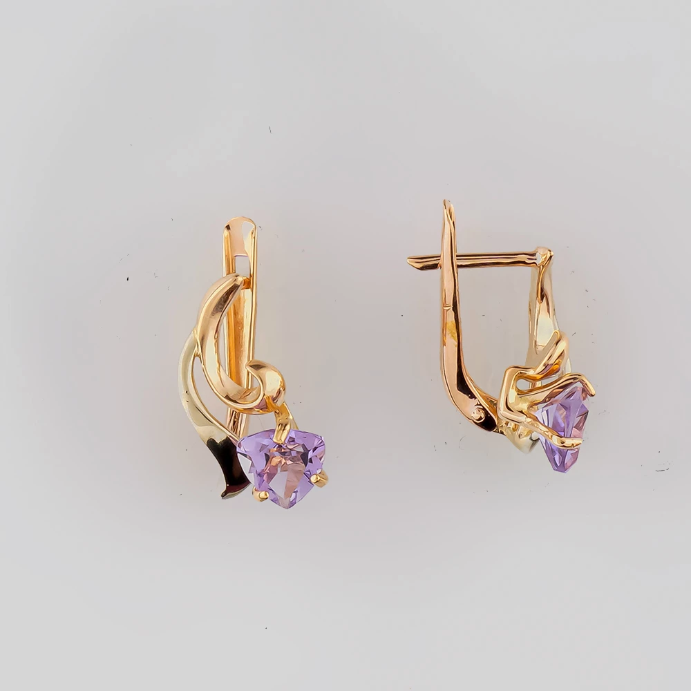 Серьги с аметистом из красного золота 585 пробы