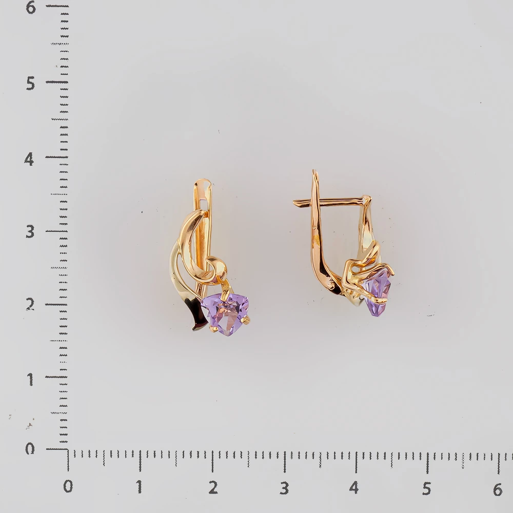 Серьги с аметистом из красного золота 585 пробы