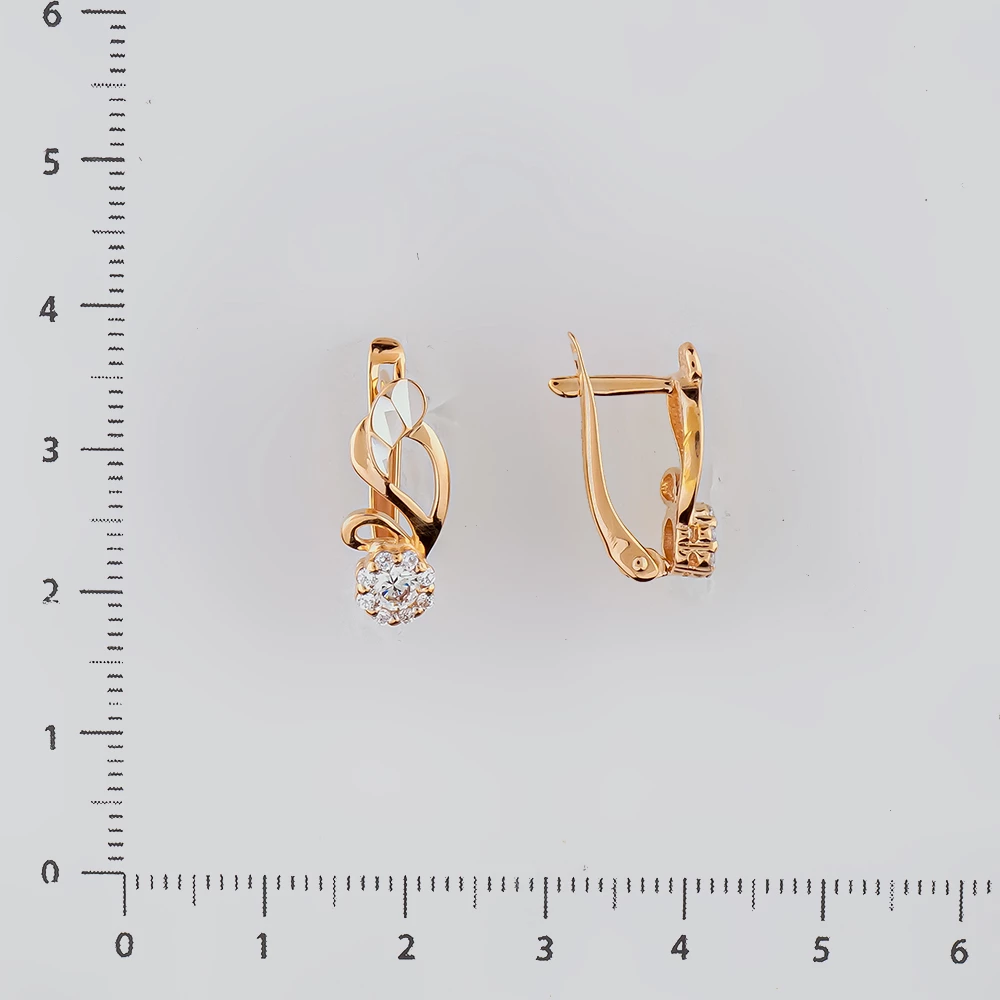Серьги с фианитом из красного золота 585 пробы
